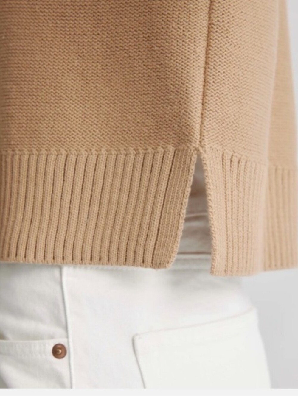 Quince Organic Cotton Cropped Cardigan Sweater Button Camel - Picture 8 of 12
